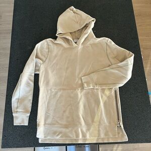 John Elliott cream Villain hoodie, side zips and concealed kangaroo inner pocket